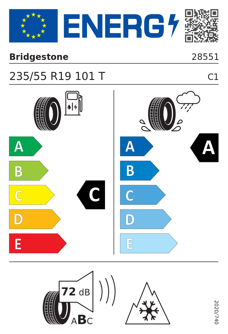 Etykieta opony Bridgestone Blizzak LM005 235/55R19 101T Audi