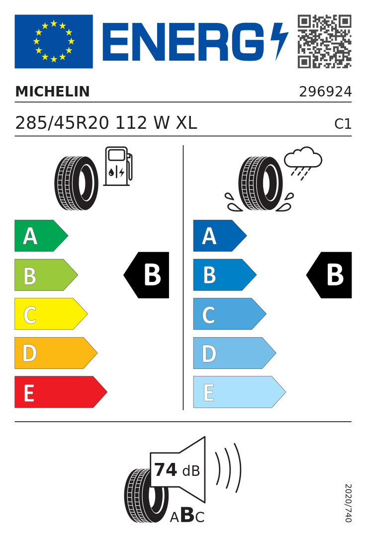 Etykieta opony Michelin PILOT SPORT EV 285/45R20 112W XL Lotus