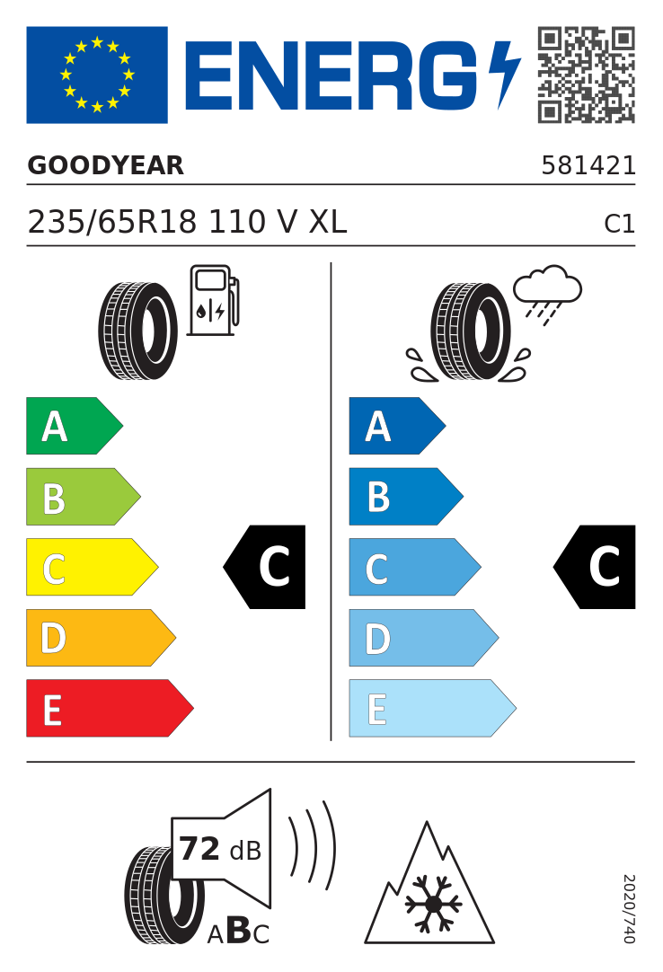 Etykieta opony Goodyear ULTRAGRIP PERFORMANCE + SUV 235/65R18 110V XL