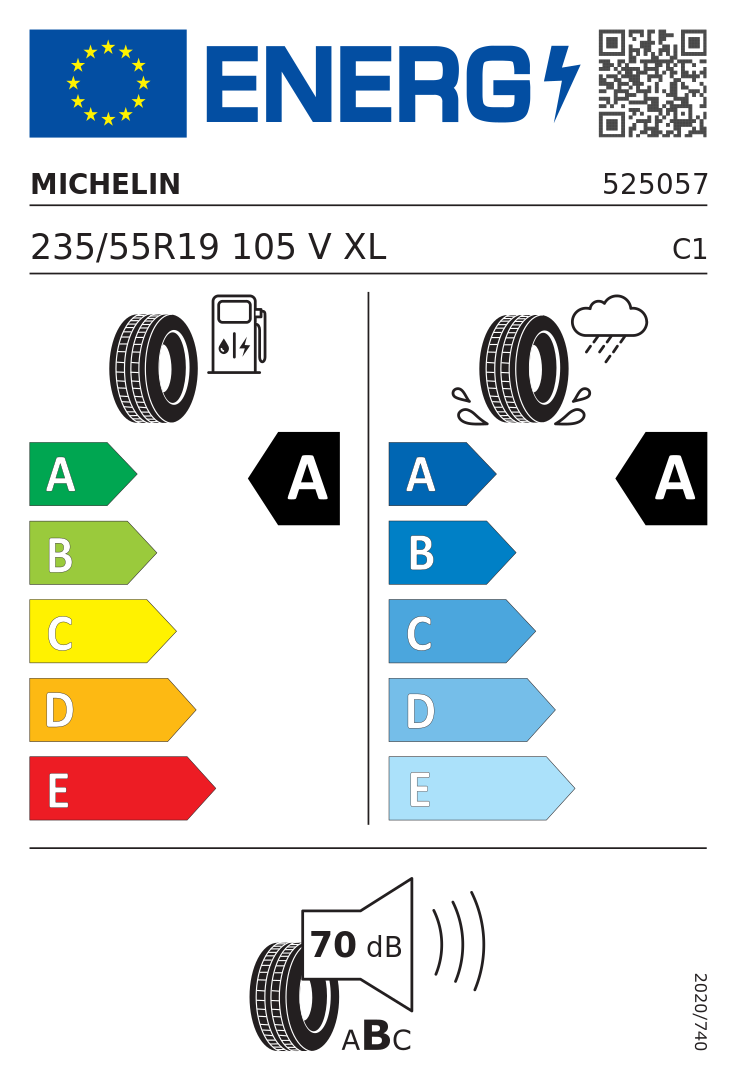 Etykieta opony Michelin E PRIMACY 235/55R19 105V XL Volvo