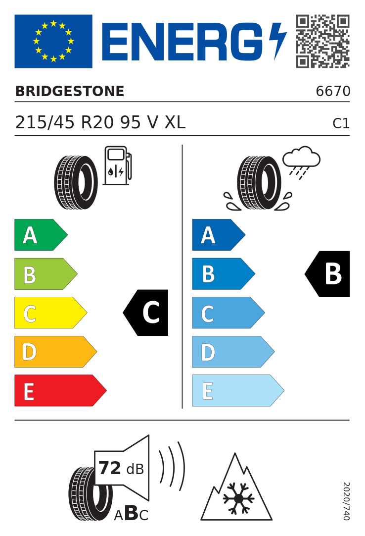 Etykieta opony Bridgestone Blizzak LM32 215/45R20 95V XL BMW
