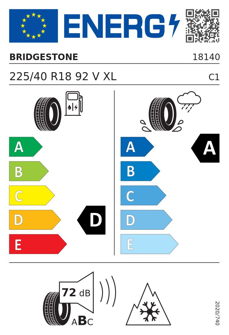 Etykieta opony Bridgestone Blizzak LM005 225/40R18 92V XL Audi