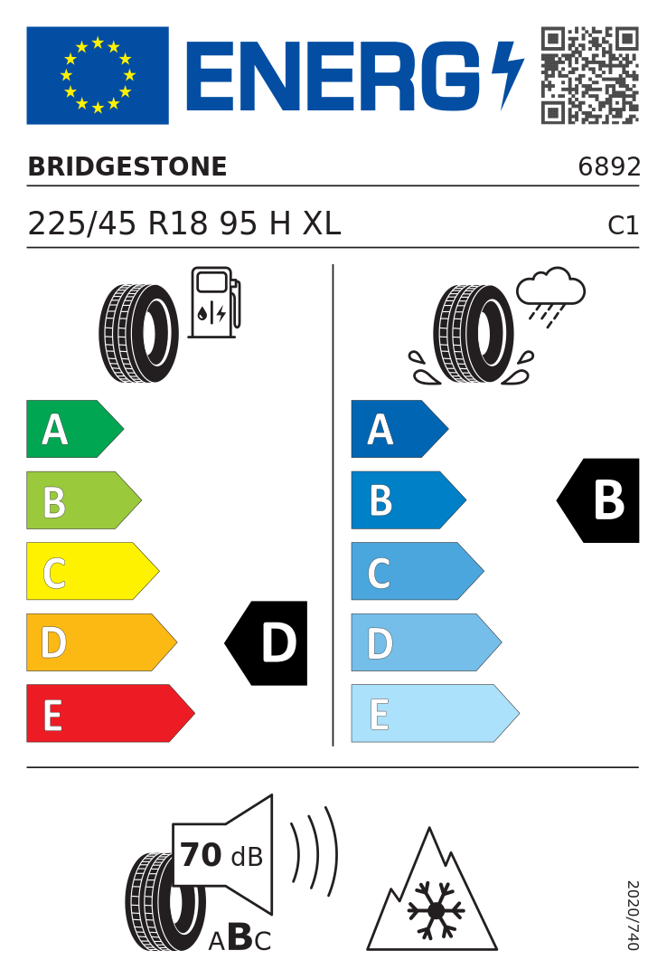 Etykieta opony Bridgestone Blizzak LM32 225/45R18 95H XL Audi