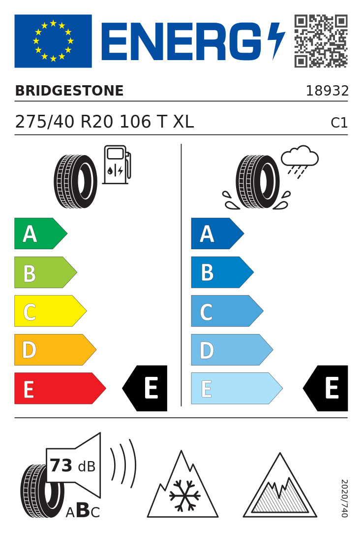 Etykieta opony Bridgestone Blizzak DM-V3 275/40R20 106T XL