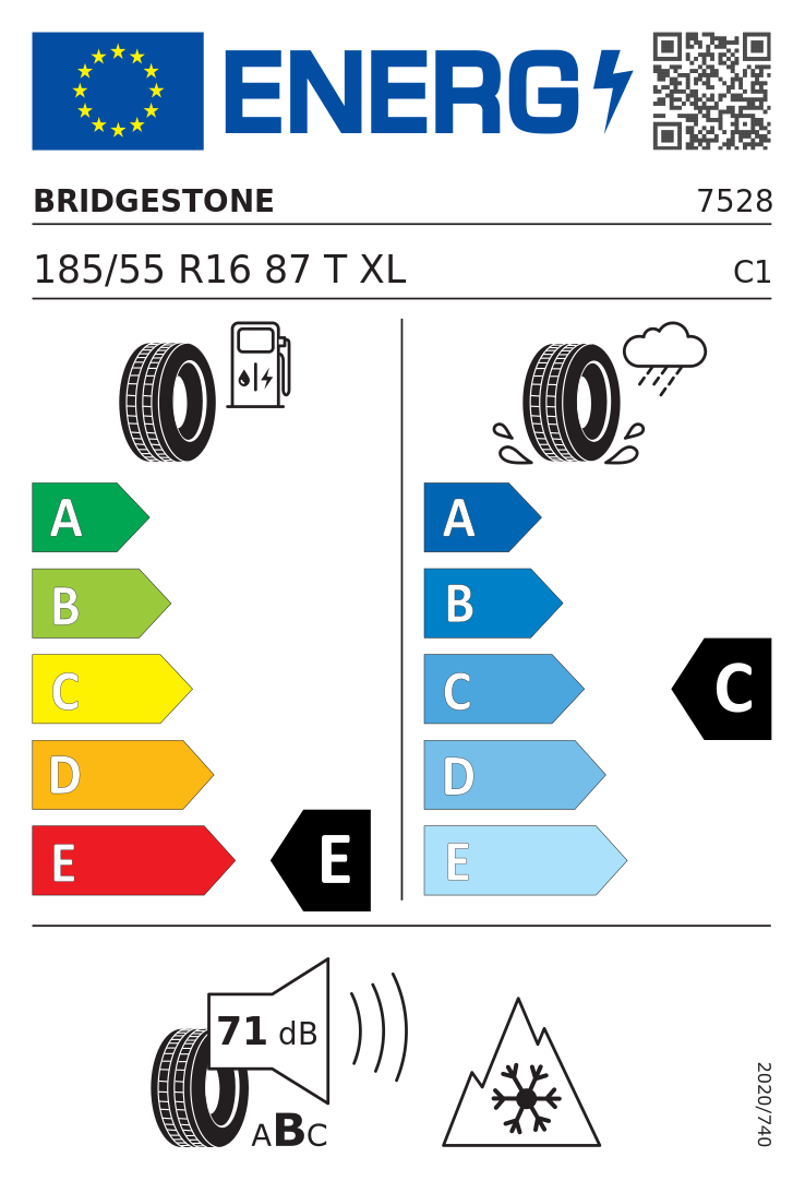 Etykieta opony Bridgestone Blizzak LM25 185/55R16 87T XL