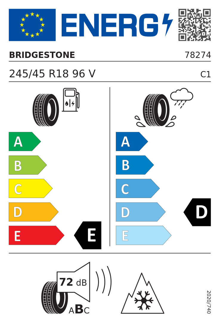 Etykieta opony Bridgestone Blizzak LM25 245/45R18 96V Run Flat BMW
