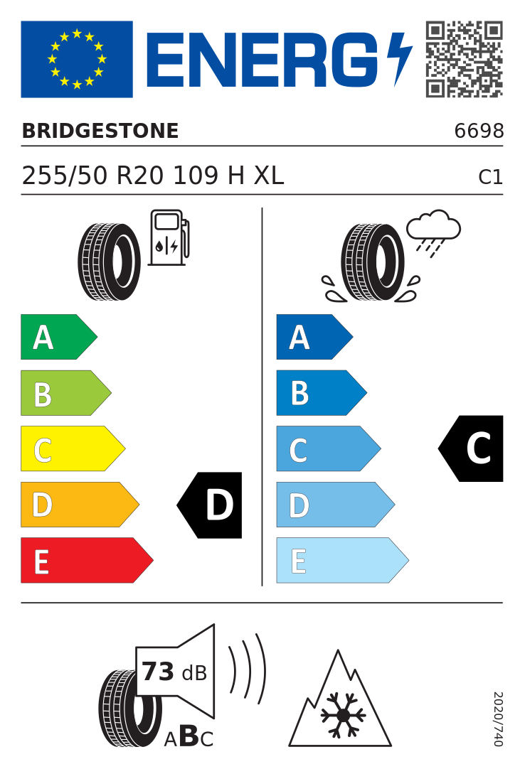 Etykieta opony Bridgestone Blizzak LM80 EVO 255/50R20 109H XL Audi