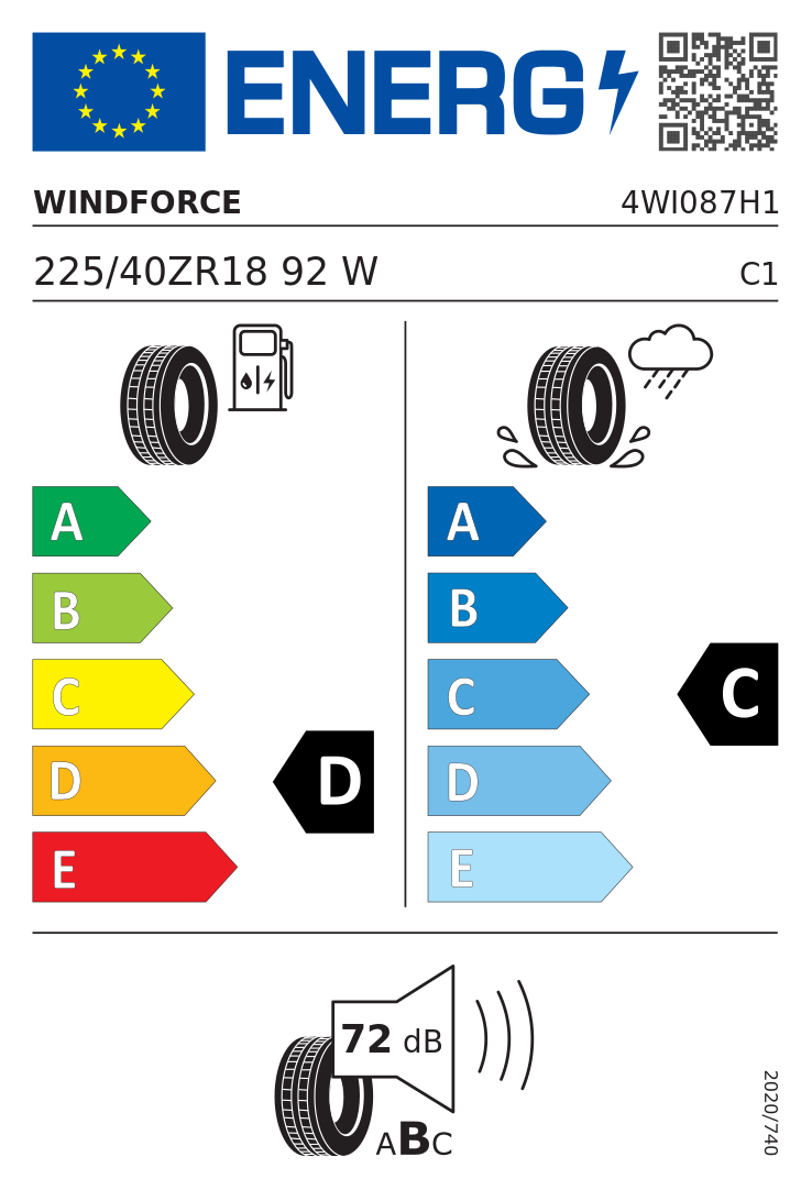 Etykieta opony Windforce CATCHFORS UHP 225/40R18 92W XL
