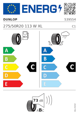 Etykieta opony Dunlop SP SPORT MAXX 275/50R20 113W XL Mercedes