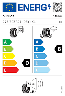 Etykieta opony Dunlop SP SPORT MAXX GT 275/30R21 98Y XL Audi
