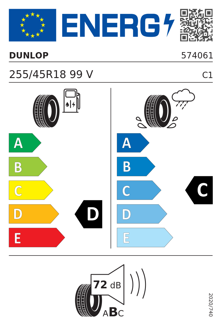 Etykieta opony Dunlop SP SPORT 01 255/45R18 99V BMW