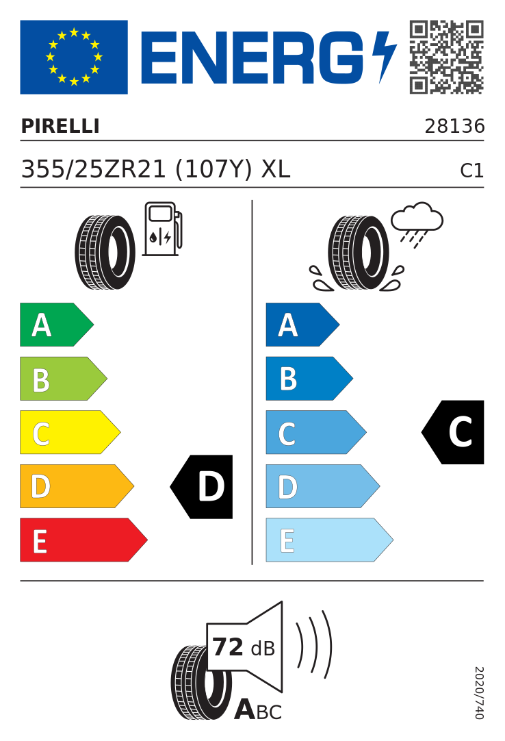 Etykieta opony Pirelli P Zero Corsa PZC4 355/25R21 107Y XL Pagani