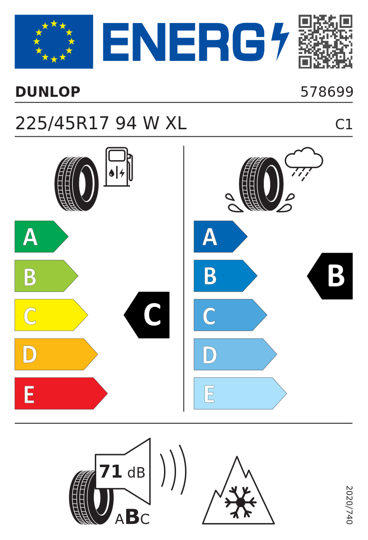 Etykieta opony Dunlop SPORT ALL SEASON 225/45R17 94W XL