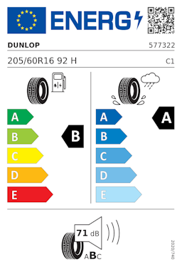 Etykieta opony Dunlop SPORT BLURESPONSE 205/60R16 92H