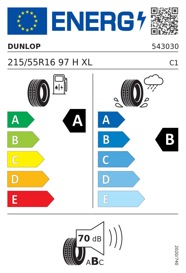 Etykieta opony Dunlop SPORT BLURESPONSE 215/55R16 97H XL