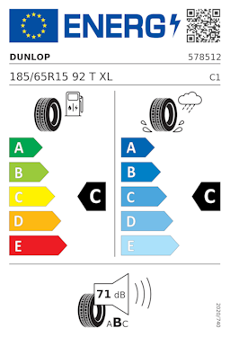 Etykieta opony Dunlop STREET RESPONSE 2 185/65R15 92T XL