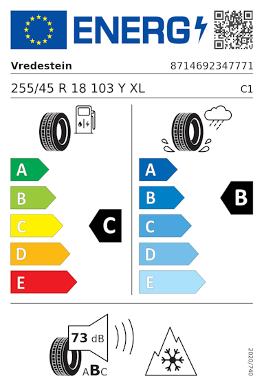 Etykieta opony Vredestein Quatrac Pro 255/45R18 103Y XL