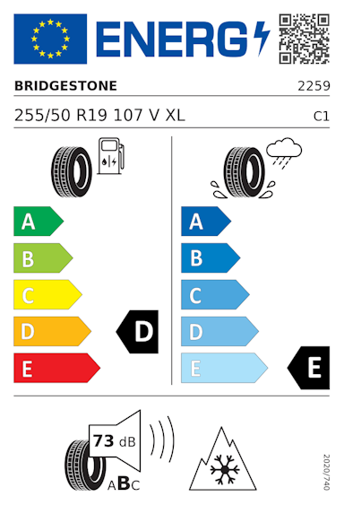 Etykieta opony Bridgestone Blizzak LM25-4 255/50R19 107V XL Run Flat BMW