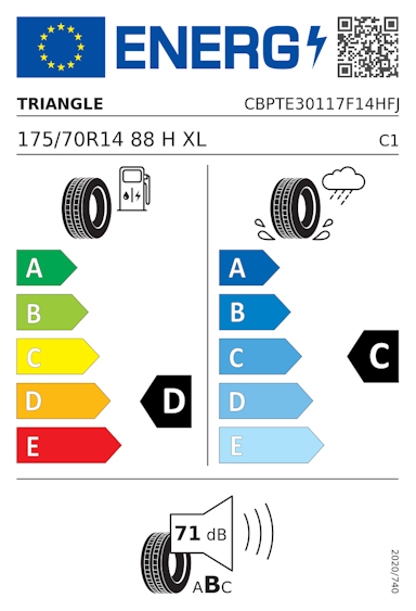 Etykieta opony Triangle Protract 175/70R14 88H XL