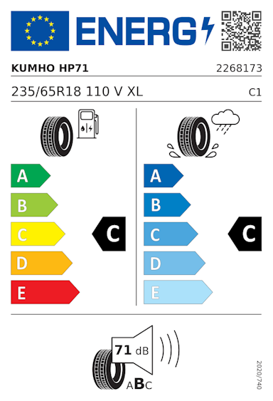 Etykieta opony Kumho CRUGEN HP71 235/65R18 110V XL