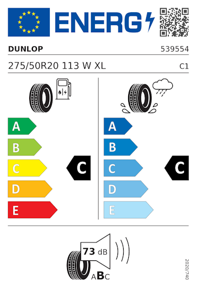 Etykieta opony Dunlop SP SPORT MAXX 275/50R20 113W XL Mercedes