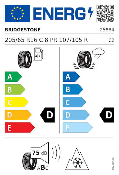 Etykieta opony Bridgestone Blizzak W995 205/65R16C 107R