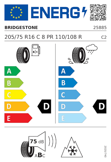 Etykieta opony Bridgestone Blizzak W995 205/75R16C 110R
