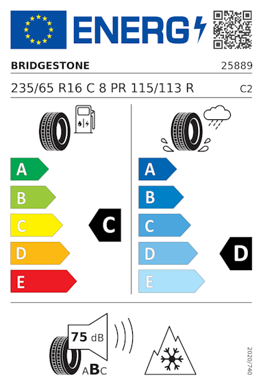 Etykieta opony Bridgestone Blizzak W995 235/65R16C 115R
